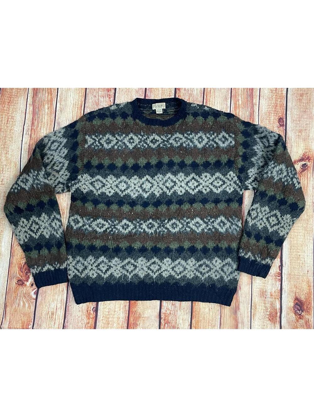 1990’s Men's J. Crew Wool Earth Tones Hand Knit Vintage Sweater sz XL Tall